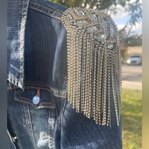 Custom Embellished Jacket with Rhinestone Epaulettes, Skull Design & Flowers - Picture 4 of 11